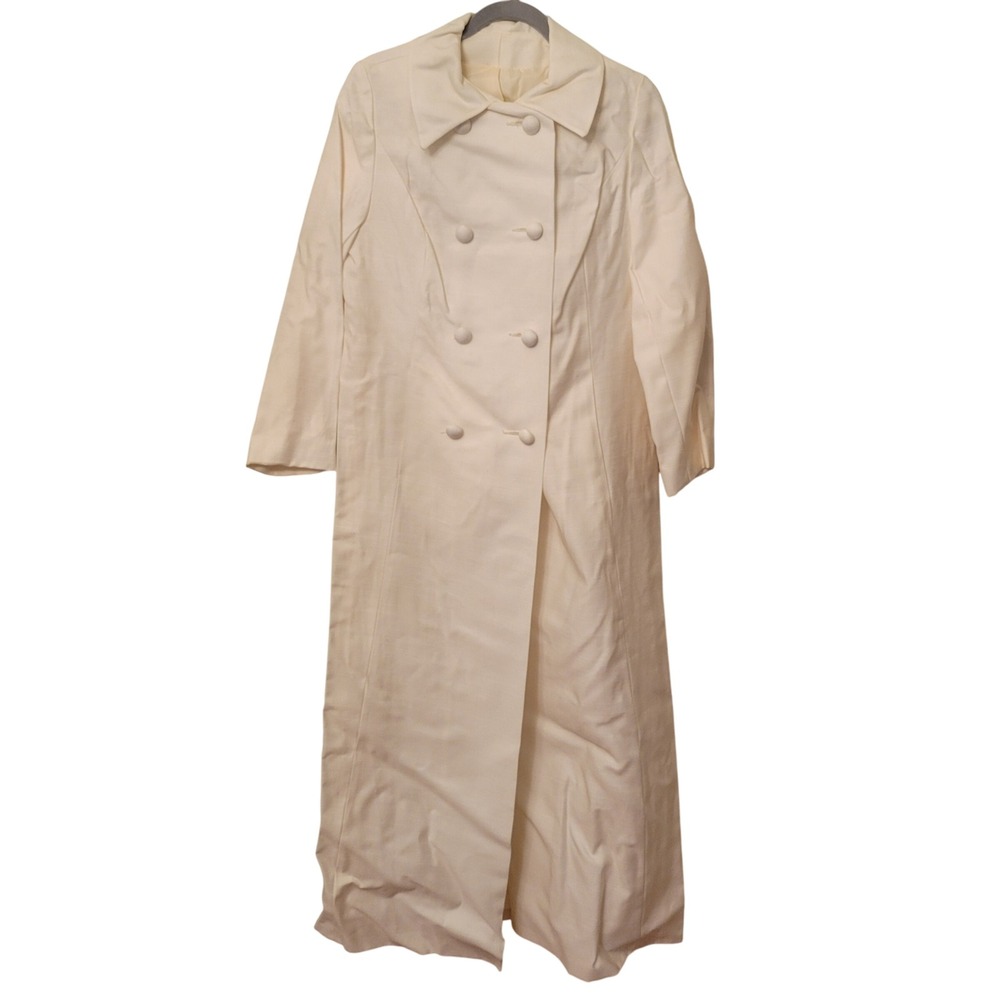 Vintage White Trench Dress‎ Coat Full Length Double Breasted Union Made Formal